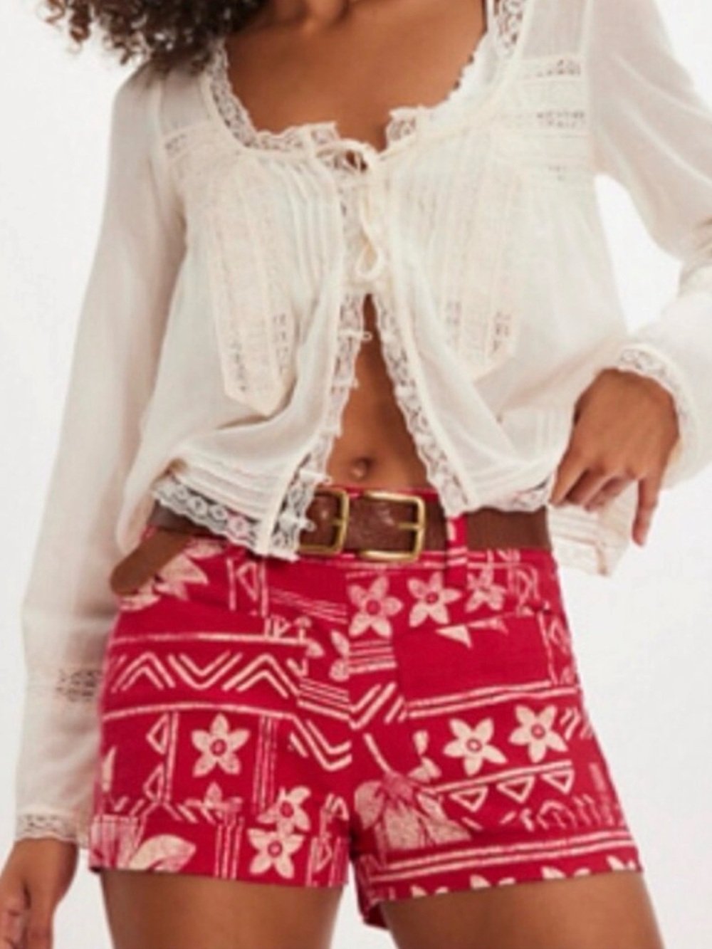 Free People Retro Printed Mini Shorts - Red Combo NWT